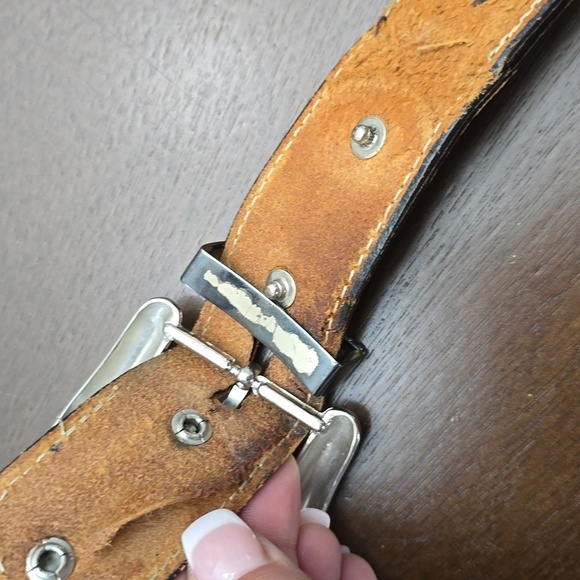 WESTERN Striped Leather Belt with Silver Buckle 44 - Picture 6 of 6